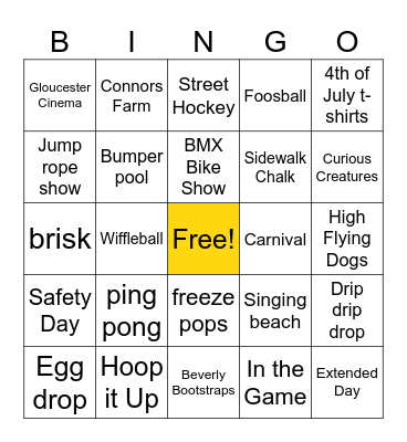 Summer Playground Bingo Card