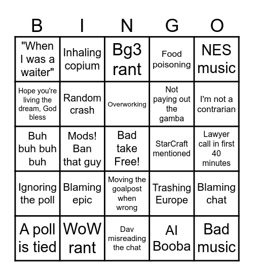 Davaeorn's bingo Card