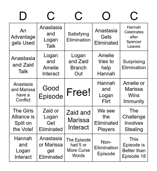 DCCOC Episode 19 Bingo Card
