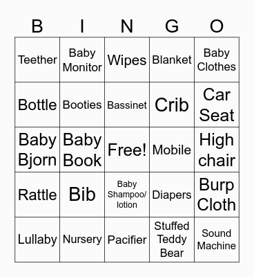 Baby Shower Bingo Card