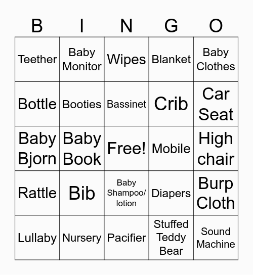 Baby Shower Bingo Card