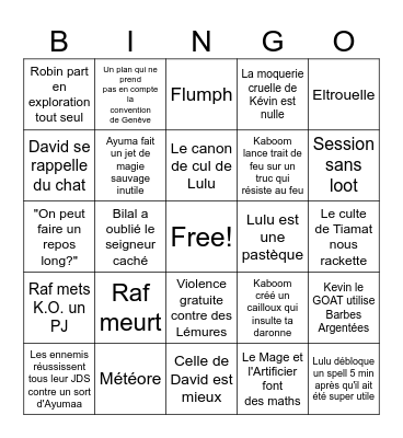 Descente en Avernes Bingo Card
