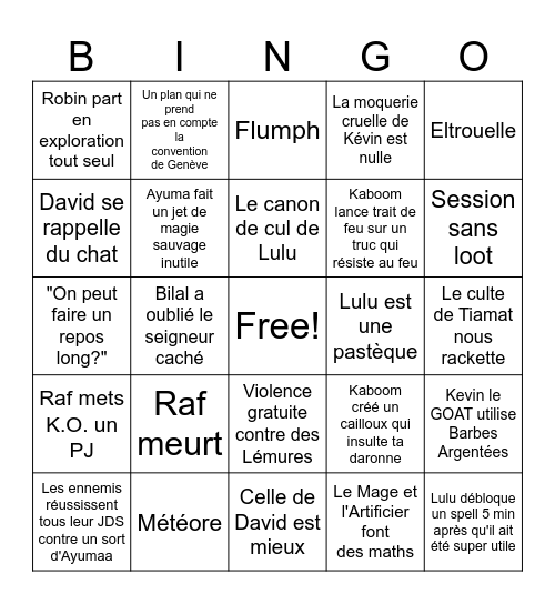 Descente en Avernes Bingo Card