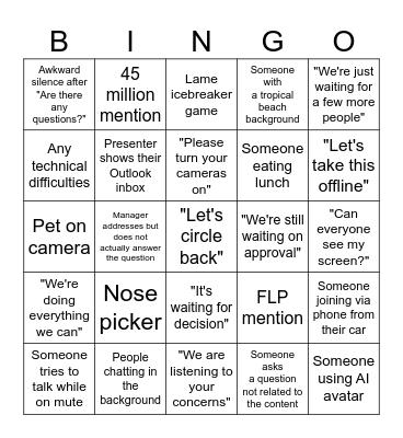 Long Meeting Bingo Card
