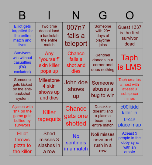 Forsicken bingo Card