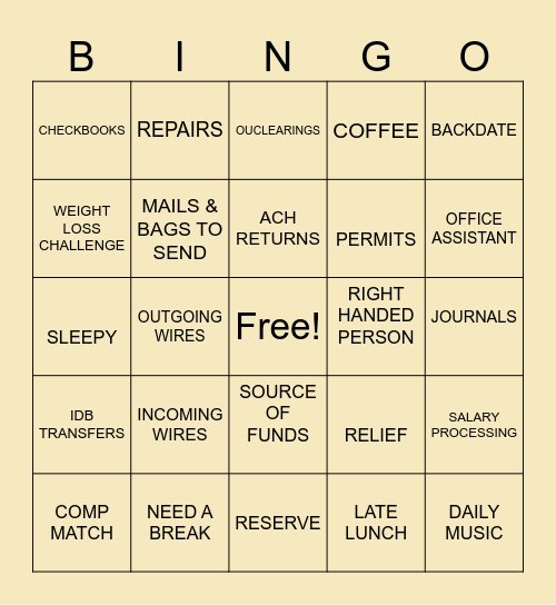 SHARED SERVICES STAFF Bingo Card