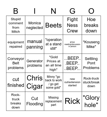 Gold Rush Bingo Card