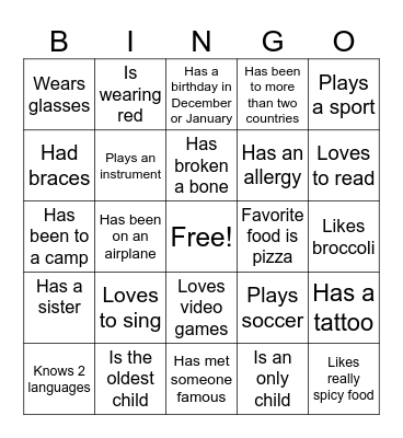 Ice Breaker Bingo Card