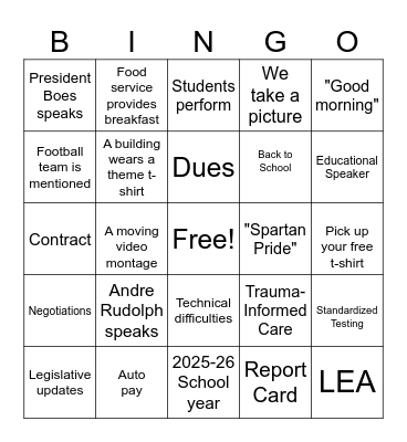 LEA Opening Day Bingo Card