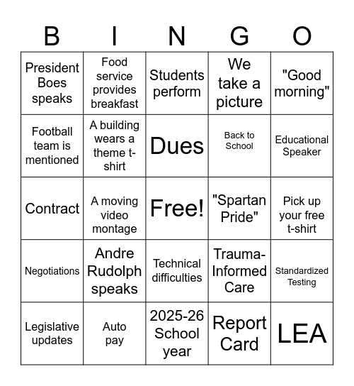 LEA Opening Day Bingo Card
