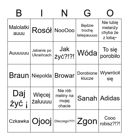 Radek Bingo Card
