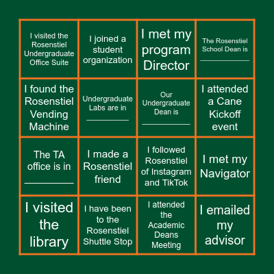 Rosenstiel New Student Bingo! Bingo Card