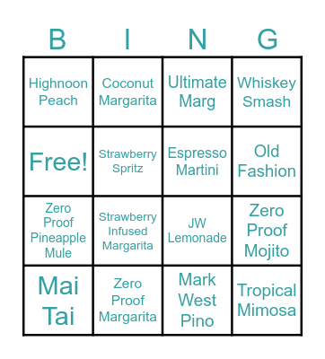 Summer Drinks BINGO Card