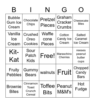 Ice Cream Sundae Bingo Card