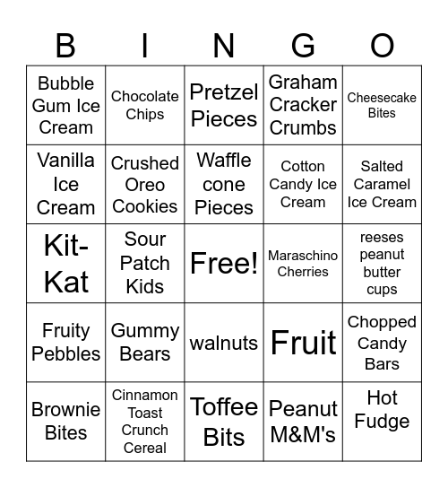 Ice Cream Sundae Bingo Card
