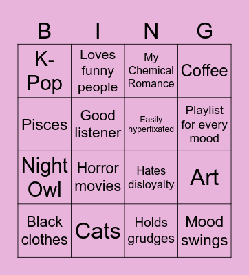 Adeline Zodiac Maniacs Bingo Card