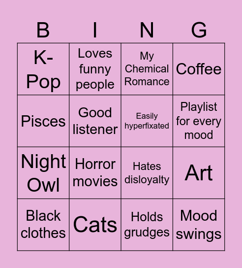 Adeline Zodiac Maniacs Bingo Card