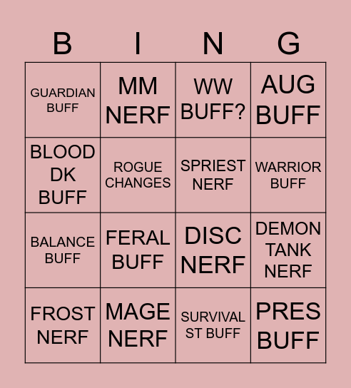 OUR PTR BINGO CARD Bingo Card