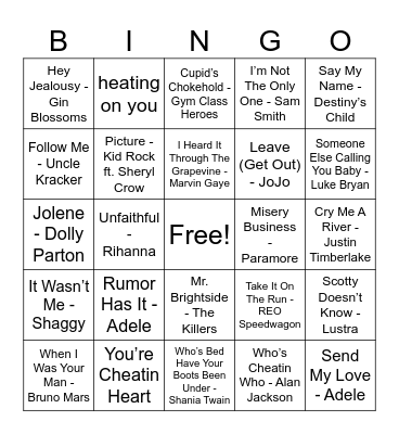 Cheater Cheater Bingo Card