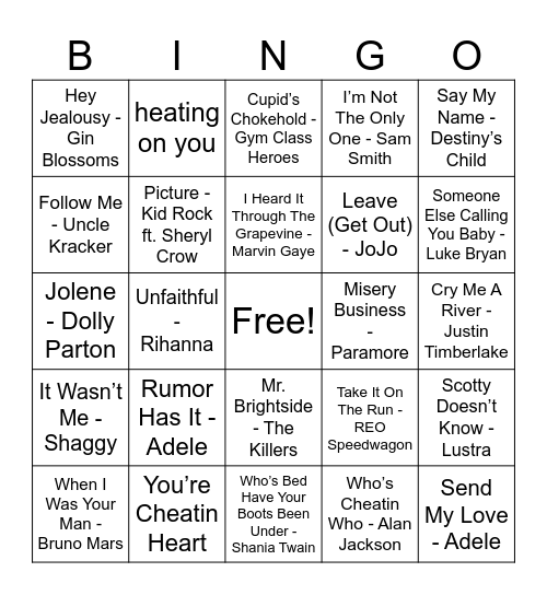 Cheater Cheater Bingo Card