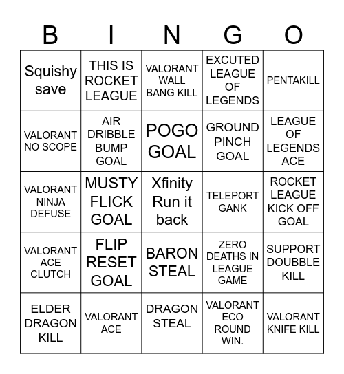 Xfinity Run it back bingo Card