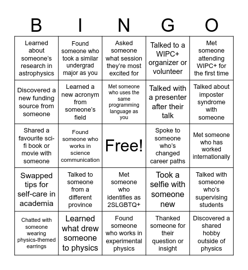 WIPC+ Bingo Card