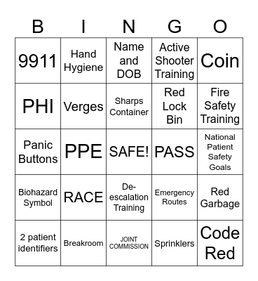 Speed Bingo: SAFETY Bingo Card