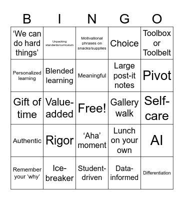 Teacher PD Bingo Card