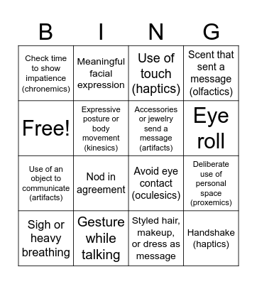 Nonverbal Communication BINGO Card