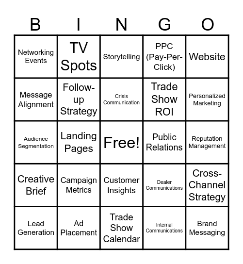 Advertising Department Bingo Card