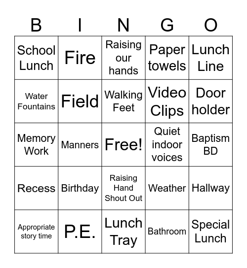 School Rules Bingo Card
