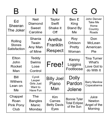 Rock and Roll Bingo Card