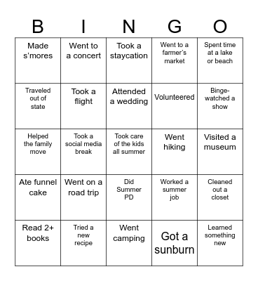DORS Welcome Back Bingo Card