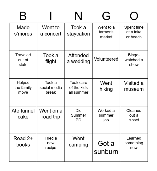 DORS Welcome Back Bingo Card