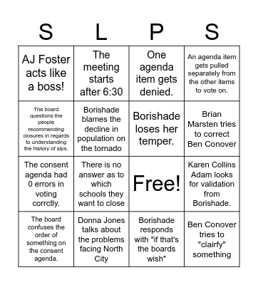 SLPS Board Work Session Bingo Card