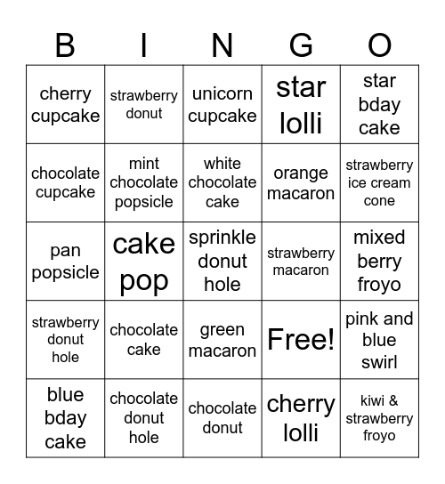 SWEET TREAT Bingo Card