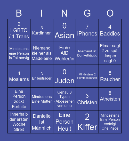 Neue Klasse Bingo Card