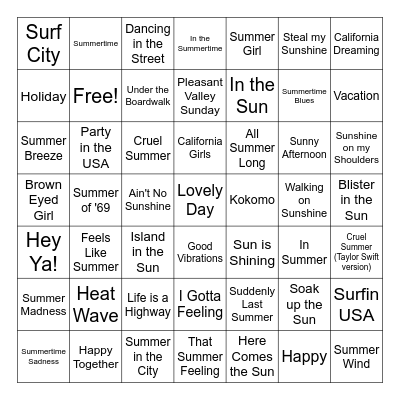 Summer Picnic Music Bingo Card