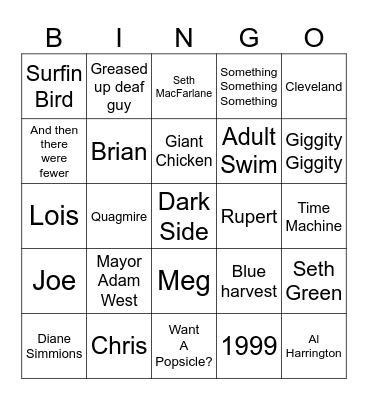 Family guy Bingo Card