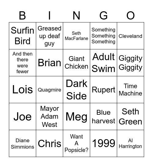Family guy Bingo Card