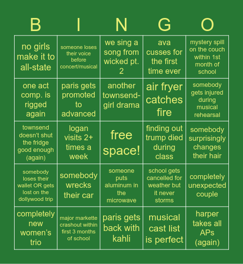 2025-2026 fine arts scenarios Bingo Card