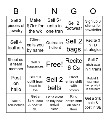 Allsaints Styling Bingo Card