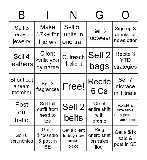 Allsaints Styling Bingo Card