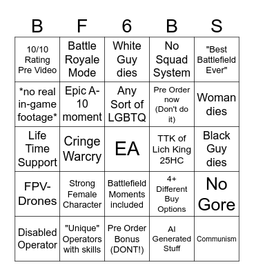 Battlefield 6 Trailer - BS Bingo Card
