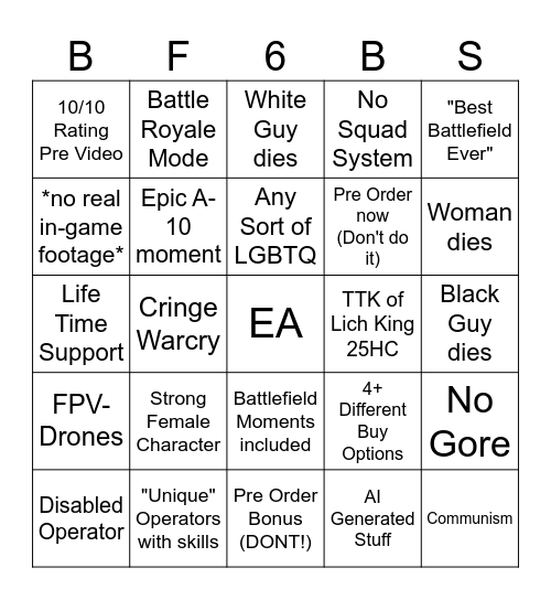 Battlefield 6 Trailer - BS Bingo Card