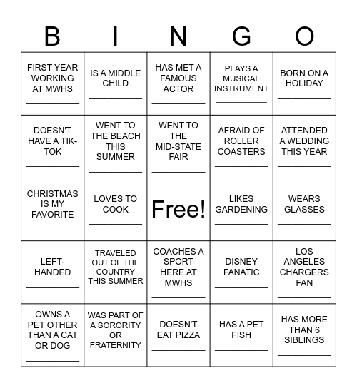 BINGO MIXER. Bingo Card