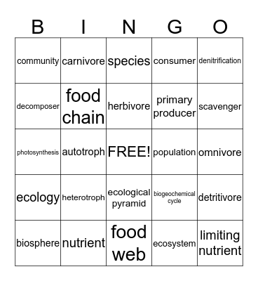 THE BIOPSHERE Bingo Card