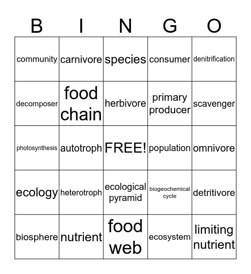 THE BIOPSHERE Bingo Card