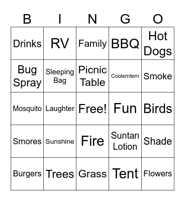 Family Camping Bingo Card