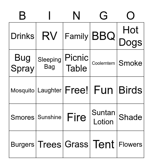 Family Camping Bingo Card